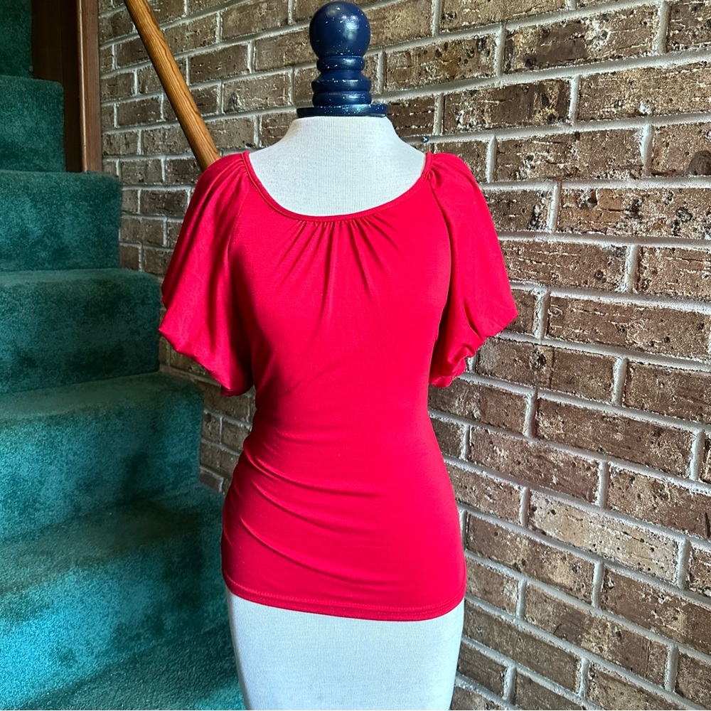 VTG Y2K 2000s Park Avenue bright red puff sleeve T-shirt blouse